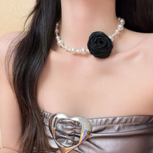 法式花朵珍珠项链女甜酷风优雅气质高级感串珠锁骨链2023新款颈链