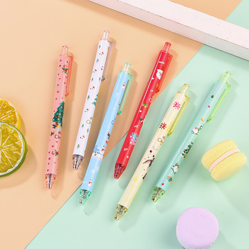 快速发货可爱圣诞按动笔 按压笔好看的中性笔高颜值学习用品黑笔