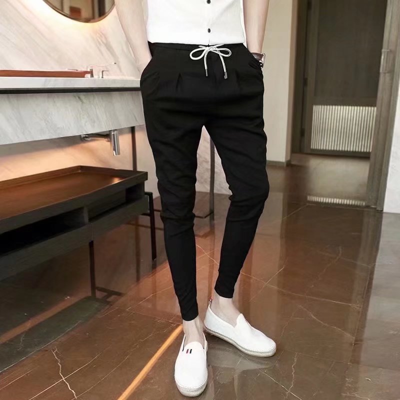 精神小伙裤子男韩版潮流休闲裤网红同款修身显瘦束脚裤百搭九分裤