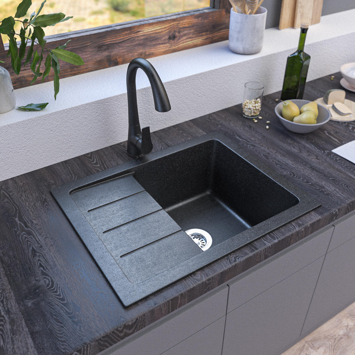 至尚跨境厨房洗手台日式小单槽石英石水槽kitchensink网红水槽板