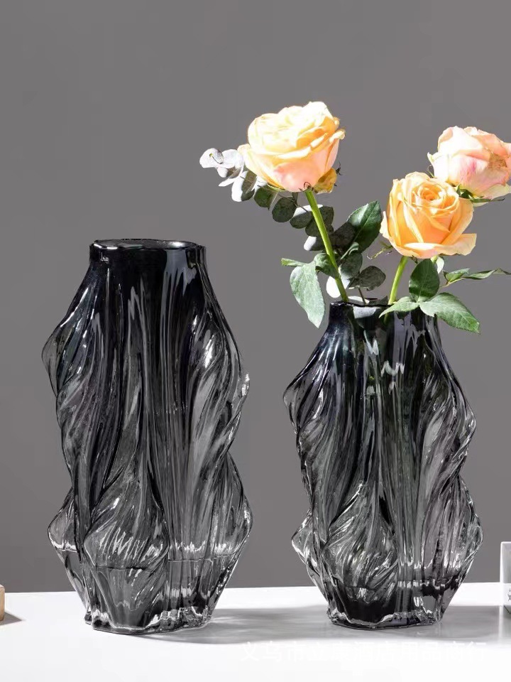 Creative Ancient Tree-Shaped Glass Vase Light Luxury High-End Home Decoration Smoky Gray Vase Decoration Flower Arrangement Hydroponic Vase
