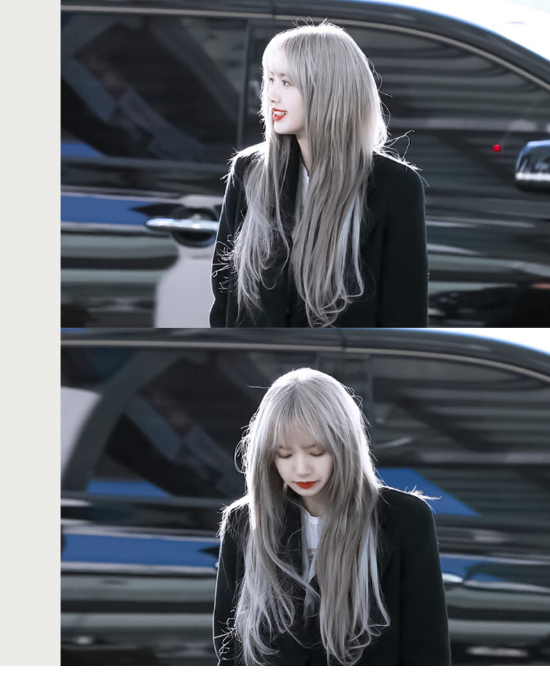 blackpink lisa同款发色假发长直发女奶奶灰漫画刘海长发自然直发