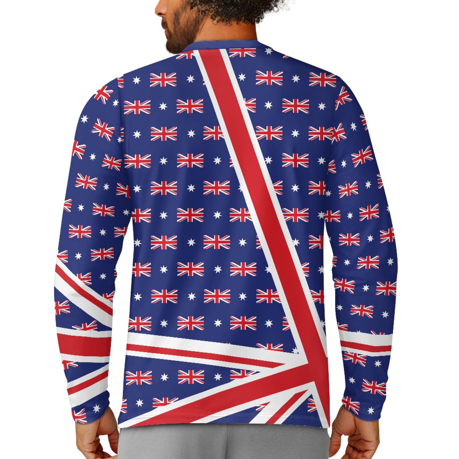 外贸速卖通男士t恤长袖英国国旗印花春秋季圆领舒适上衣一件起订-阿里