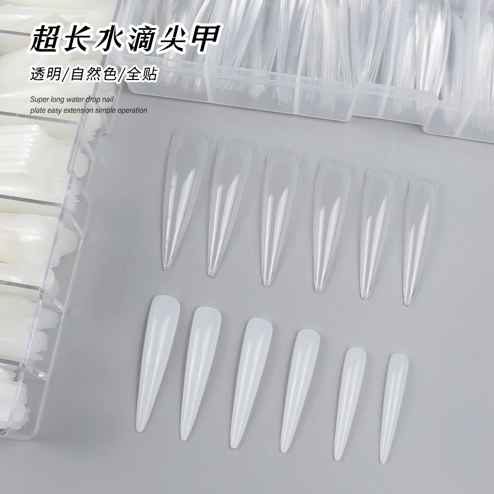 Manicure Long Water Drops Pointed Nail Tip Salon Pointed Nail Nail Sticker Transparent Fake Nails Wholesale Boxed Bag 504 Pieces