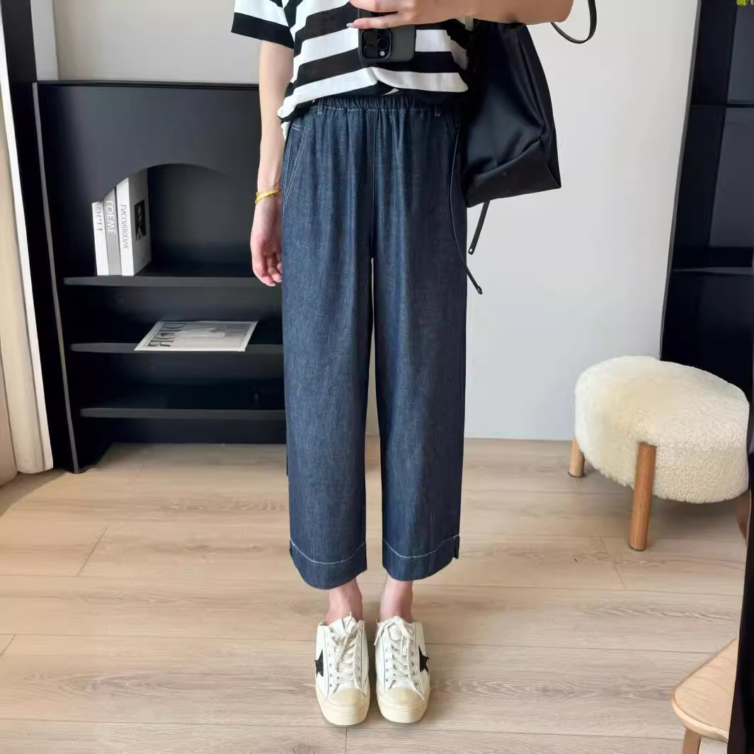 港风腔调感~客定棉深蓝xian瘦薄款哈伦休闲软牛仔锥形裤女-阿里巴巴