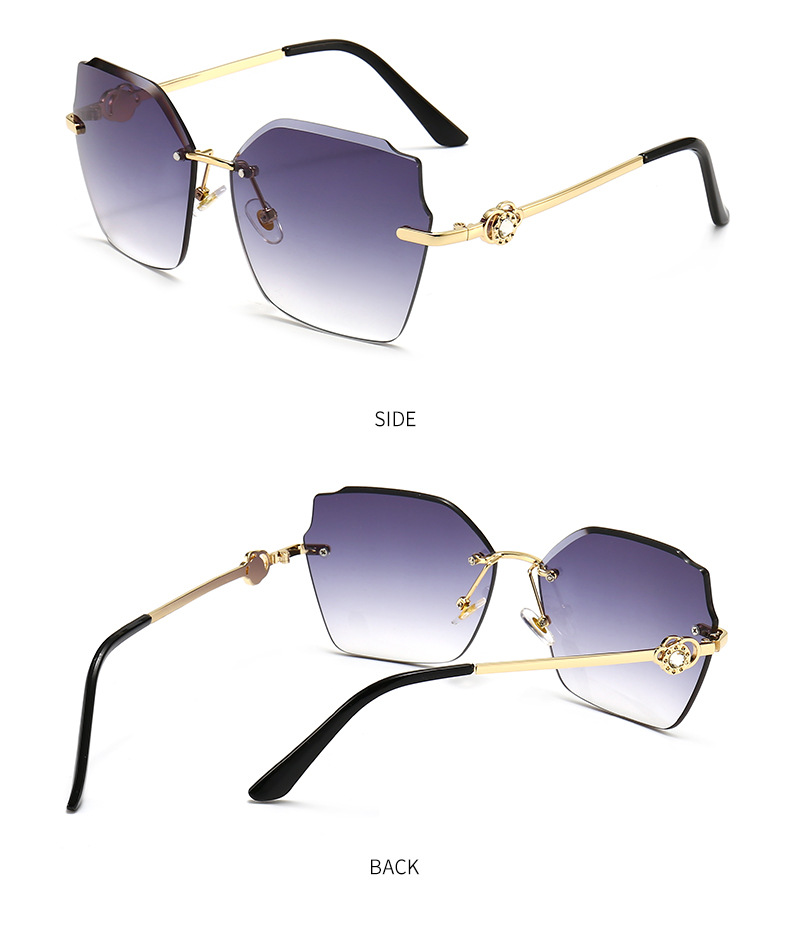 新款时尚无框切边太阳镜时尚个性镶钻装饰女士墨镜不规则太阳眼镜