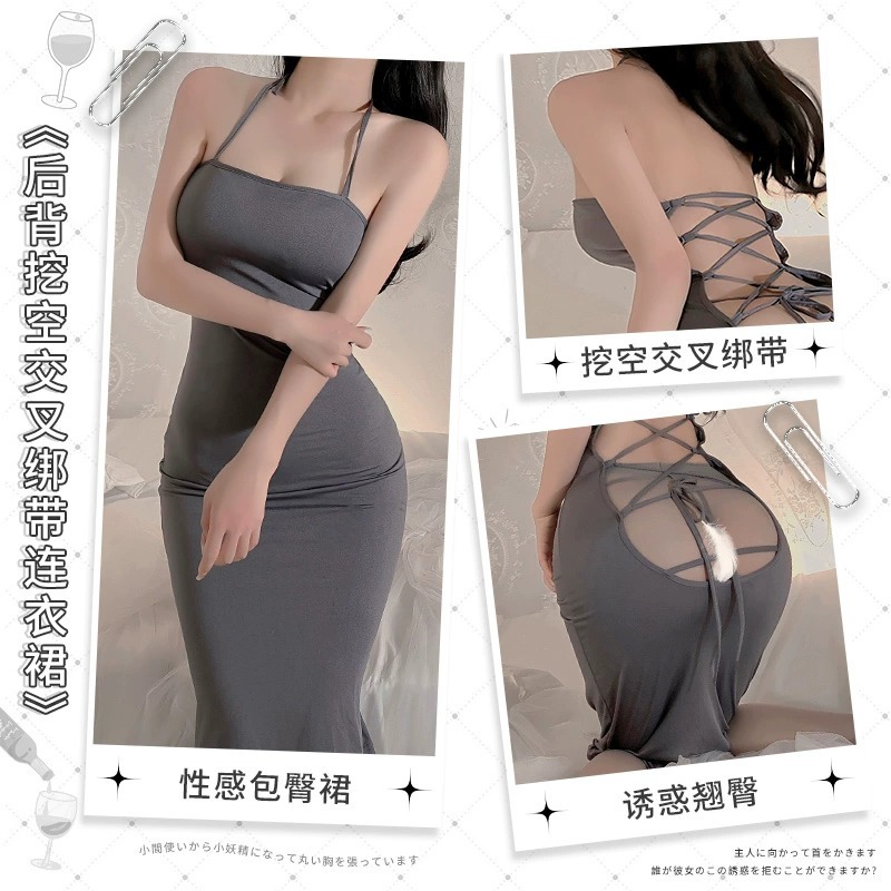 Sexy Pajamas Sexy Lingerie Uniform Ice Silk Sling Bag Hip Skirt Stockings Sexy Temptation Passion Battle Robe for Women