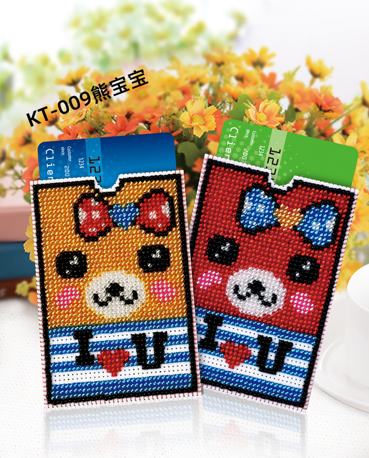 新店促销十字绣卡套银行卡满珠绣彩色印花布双面绣套包学生手工课