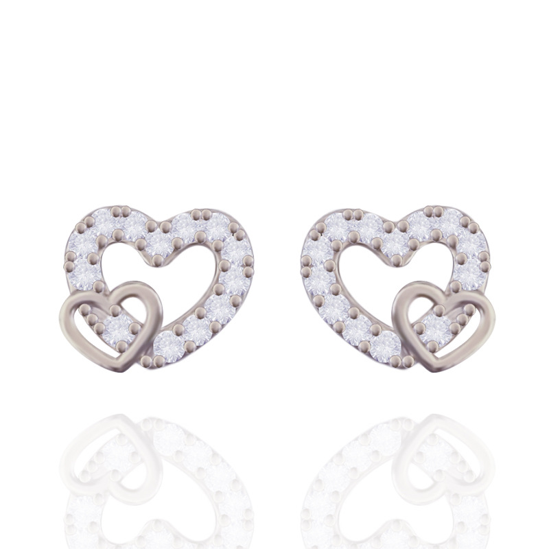 Ins Zircon with Diamond Stud Earrings for Women New Niche Design High Class Elegant Love Heart Earrings Eardrops Cross-Border
