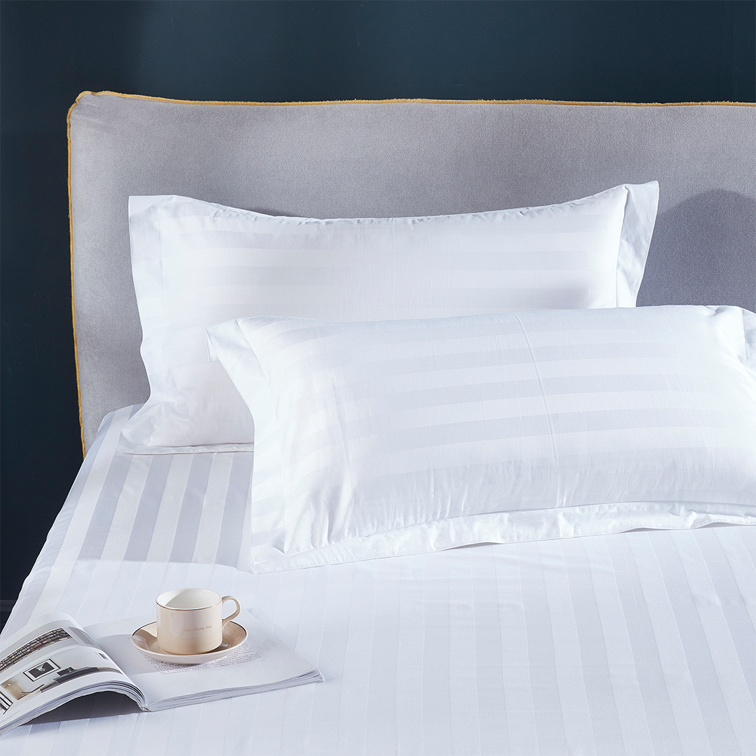酒店布草床上用品加厚纯棉白色枕头套40加密缎条60支枕套工厂直销
