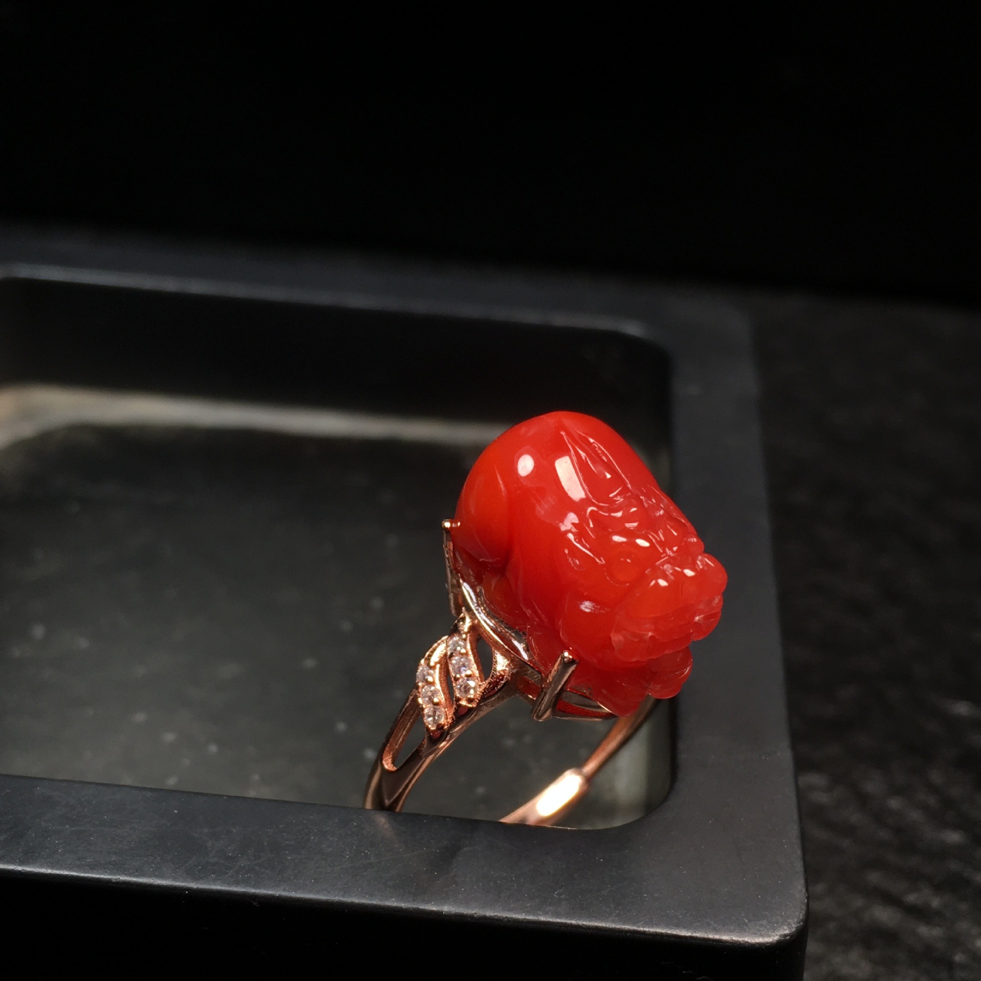 精品瓦西南红招财貔貅女款戒指品质见图颜色红润无杂裂厂家直批