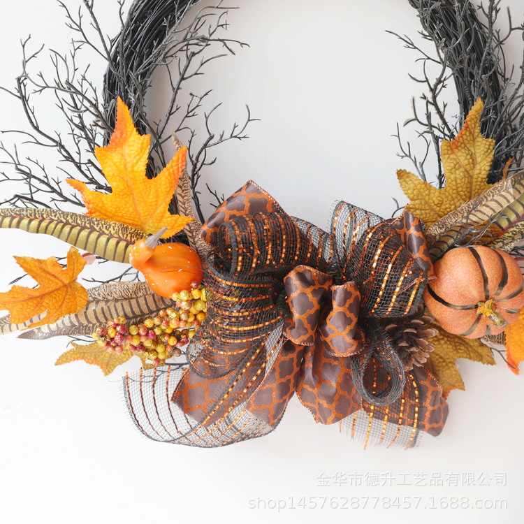 DSEN Cross-Border E-Commerce Amazon Halloween Simulation Maple Leaf Pumpkin Ribbon Wall Hanging Vine Ring Garland Decoration