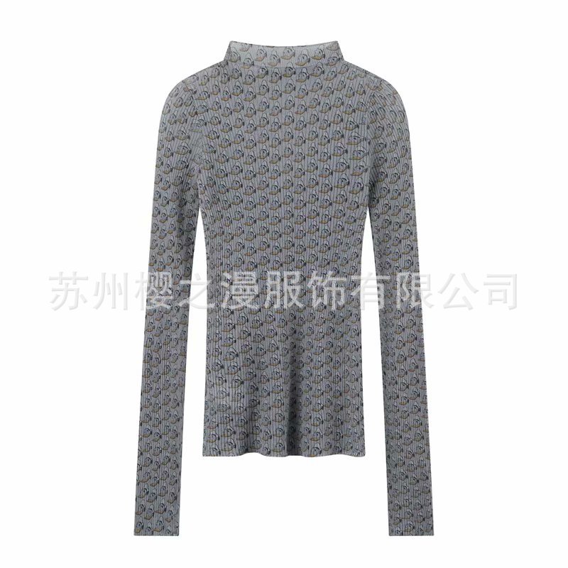 预售馥彩地素2021春新款时尚卡通弹力长袖打底针织衫女2d1e409