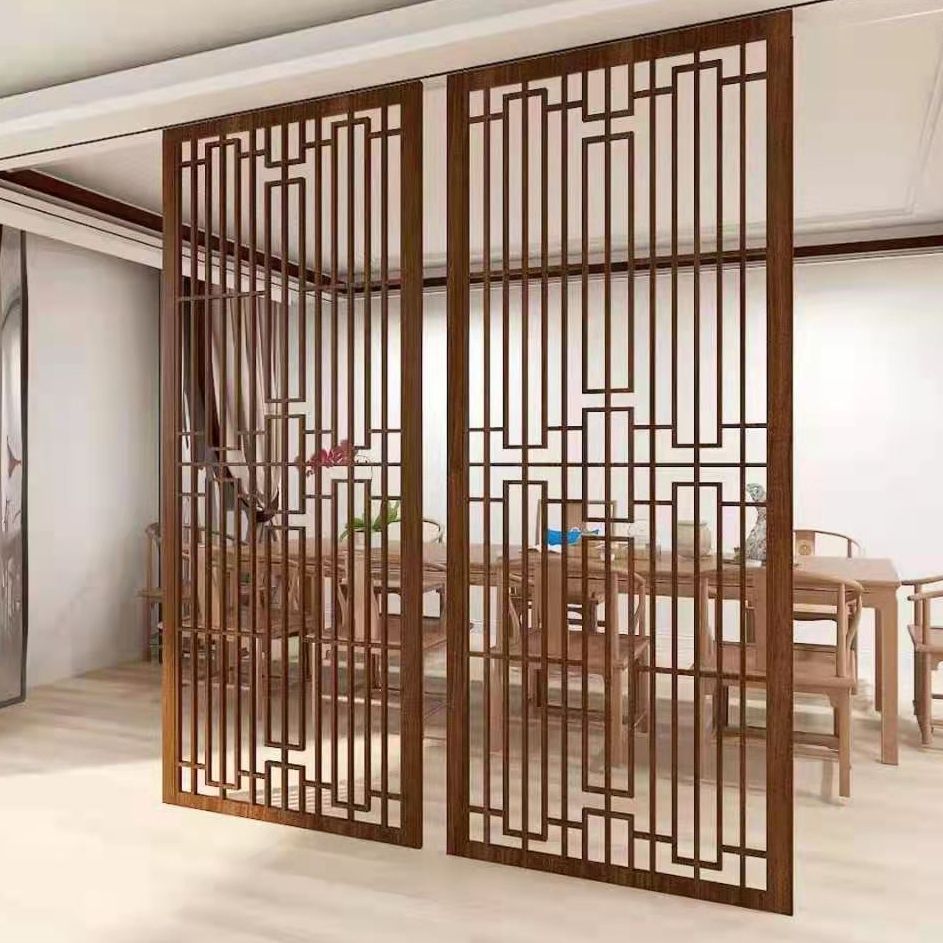 新中式实木屏风隔断墙客厅镂空花格玄关栅栏仿古门窗格栅日式雕花