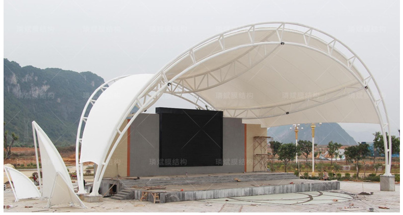 安装商业广场景观膜结构舞台棚 景区游乐场表演舞台张拉膜遮阳篷