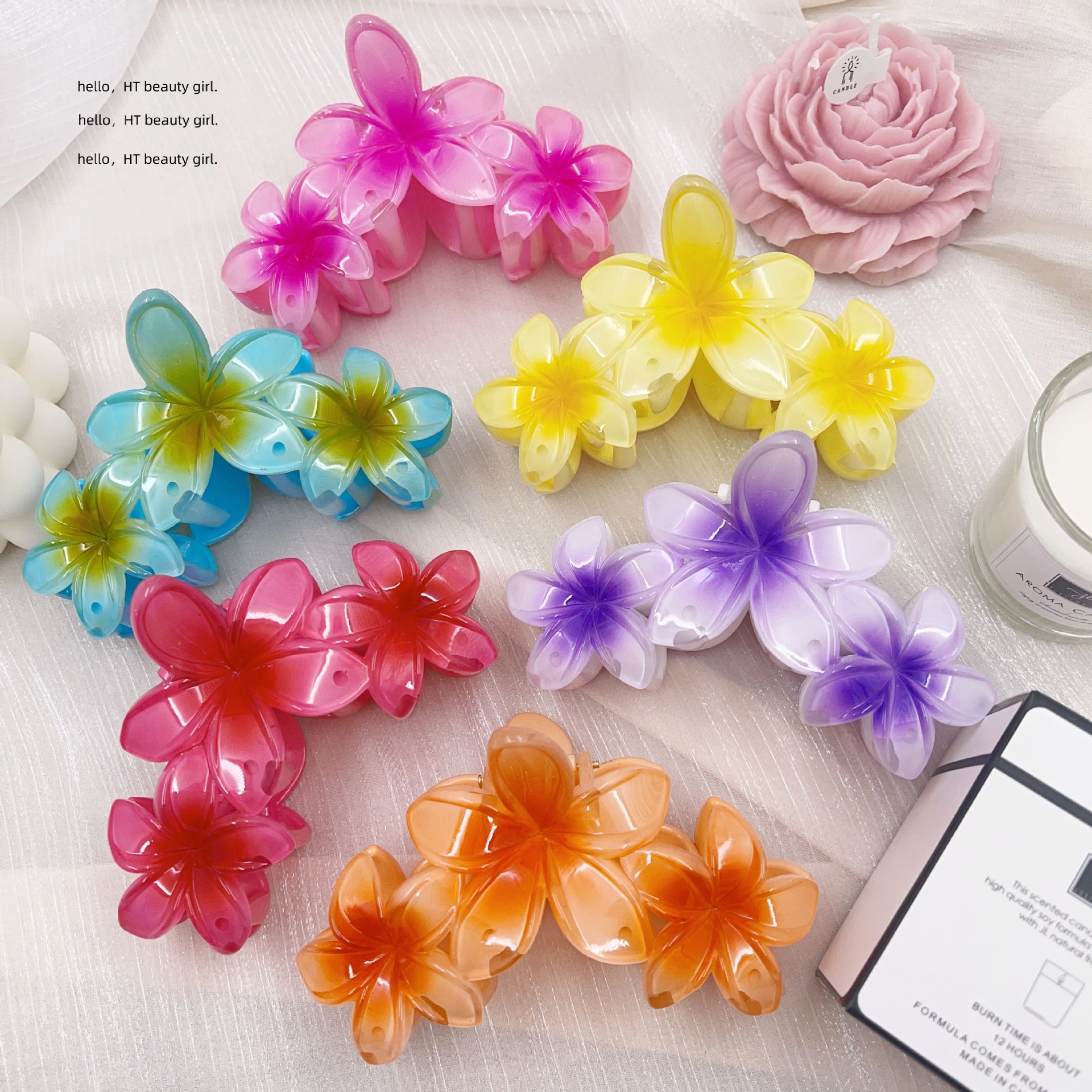 cross-border three flowers plumeria rubra shark clip headdress five petal flower grip zijinhua hair accessories for women