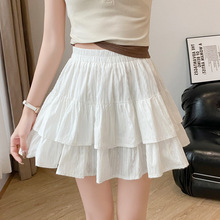 白色半身裙女夏季2024新款小个子蛋糕蓬蓬裙高腰荷叶边短裙