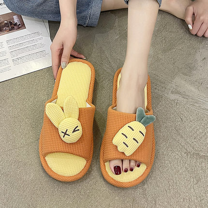 Linen Slippers for Women Spring and Autumn Home Indoor Autumn Home Cute Cotton Linen Silent Cotton Home Cloth Four Seasons Couple Summer