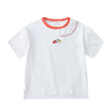 乖巧少女感减龄草莓刺绣花边小飞袖拼色圆领套头短袖T恤女小众