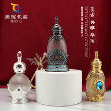 中东迪拜风玻璃精油瓶3ml金属容量水晶香水瓶 电镀镶钻纹绣色料瓶