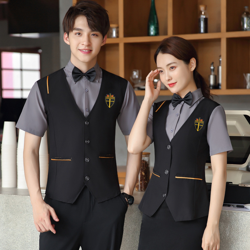 男女夏短袖酒店前台服务员工作服餐饮酒吧餐厅ktv马甲工装套装210