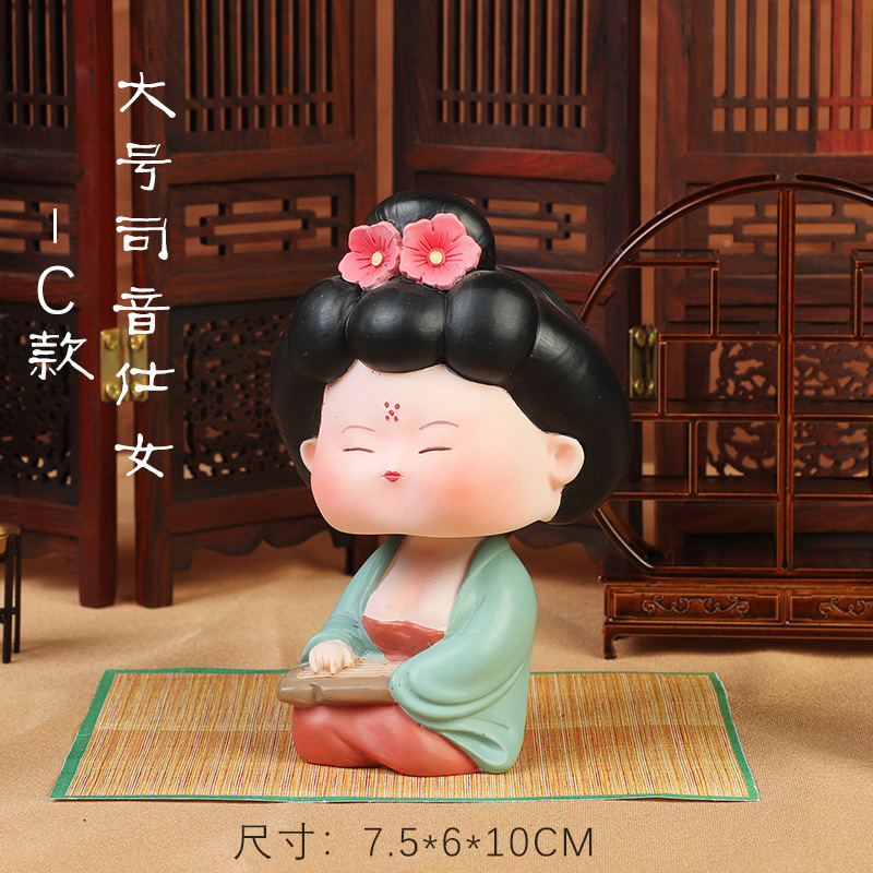 唐朝仕女古风车载汽车摆件摇头车摆件文创市集套装小摆件客厅摆件
