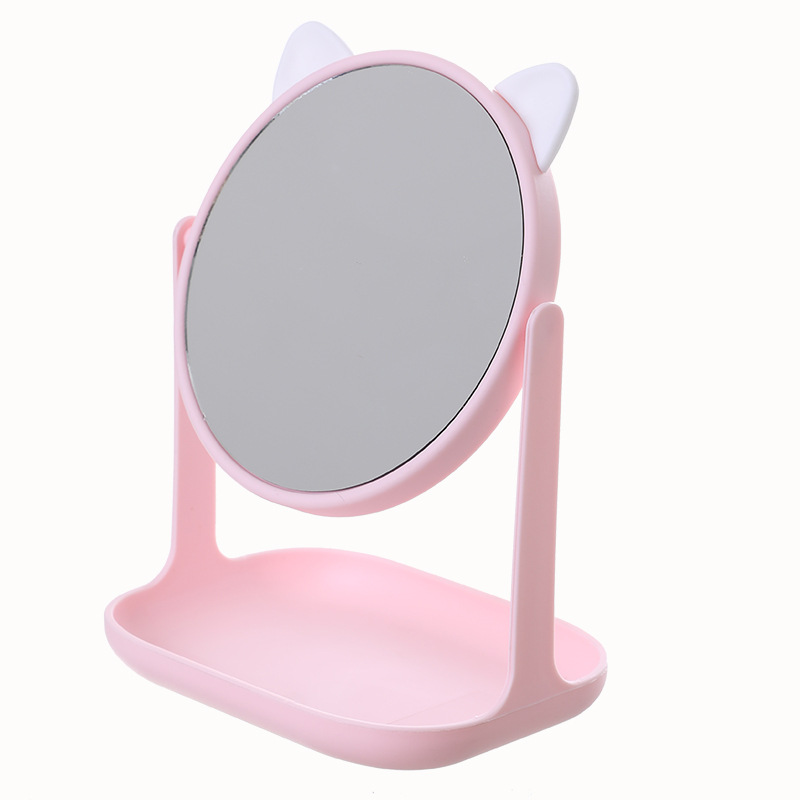 Internet Celebrity Mirror Cartoon Cat Rabbit Ear Makeup Mirror with Base Desktop Dressing Mirror Home Dormitory Single-Sided Beauty Mirror