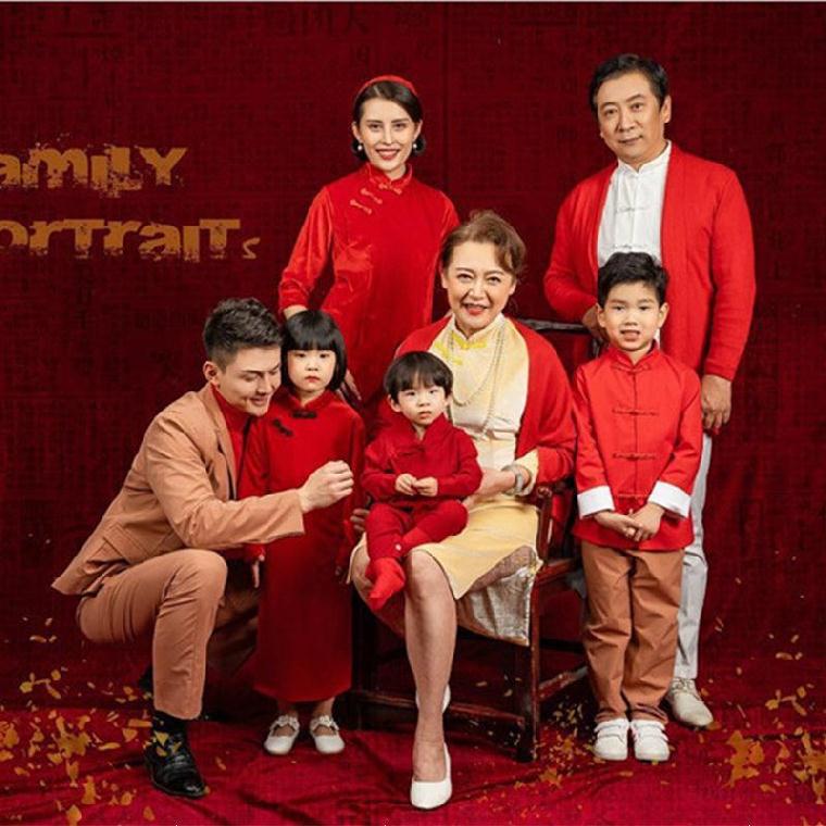 三代同堂全家福服装家庭装服装摄影六件套华人旗袍古风礼服古装