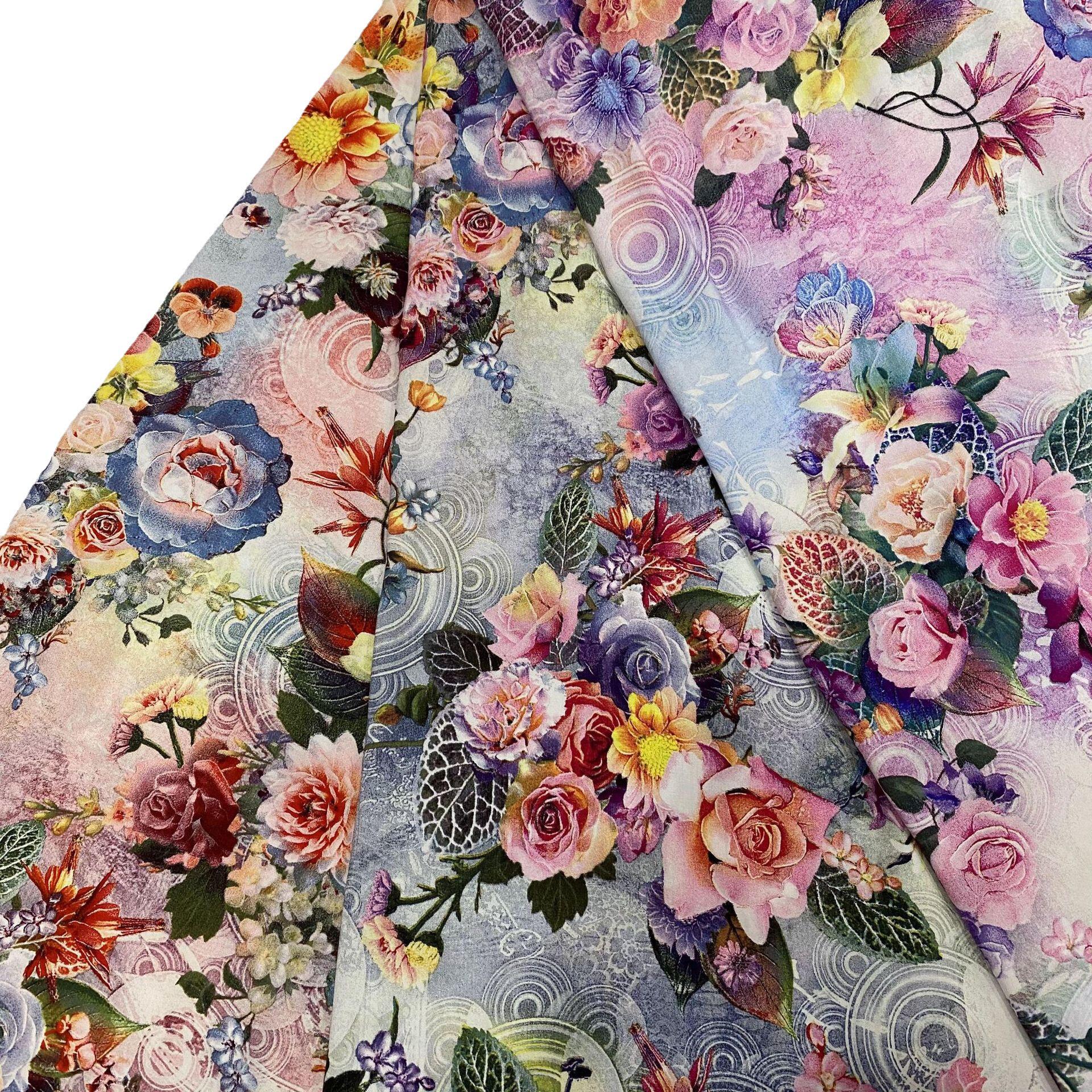 新款人造棉数码印花布  来图来料加工定制  棉绸直喷数码印花面料