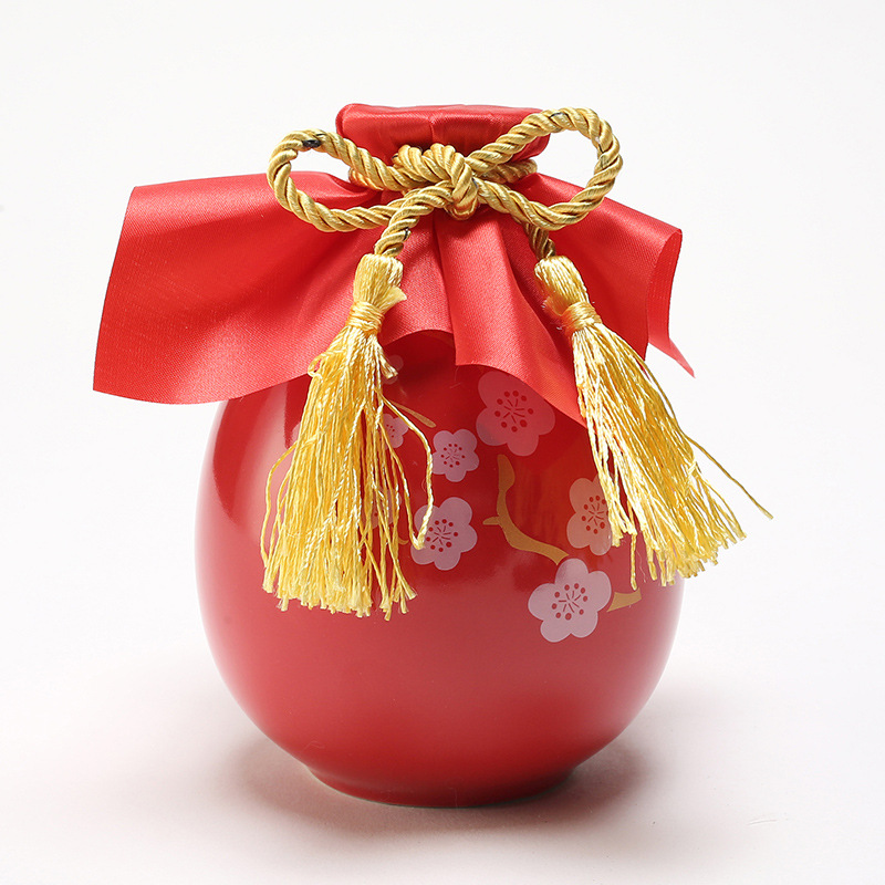 txhr1斤陶瓷土陶小酒壶 婚庆酒瓶结婚用喜酒红色装酒容器空酒瓶酒