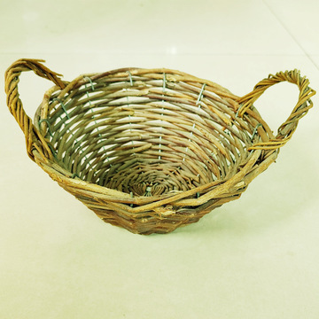 全柳编织篮 天然藤编沙锅托篮 坚固铁支架藤编面包篮