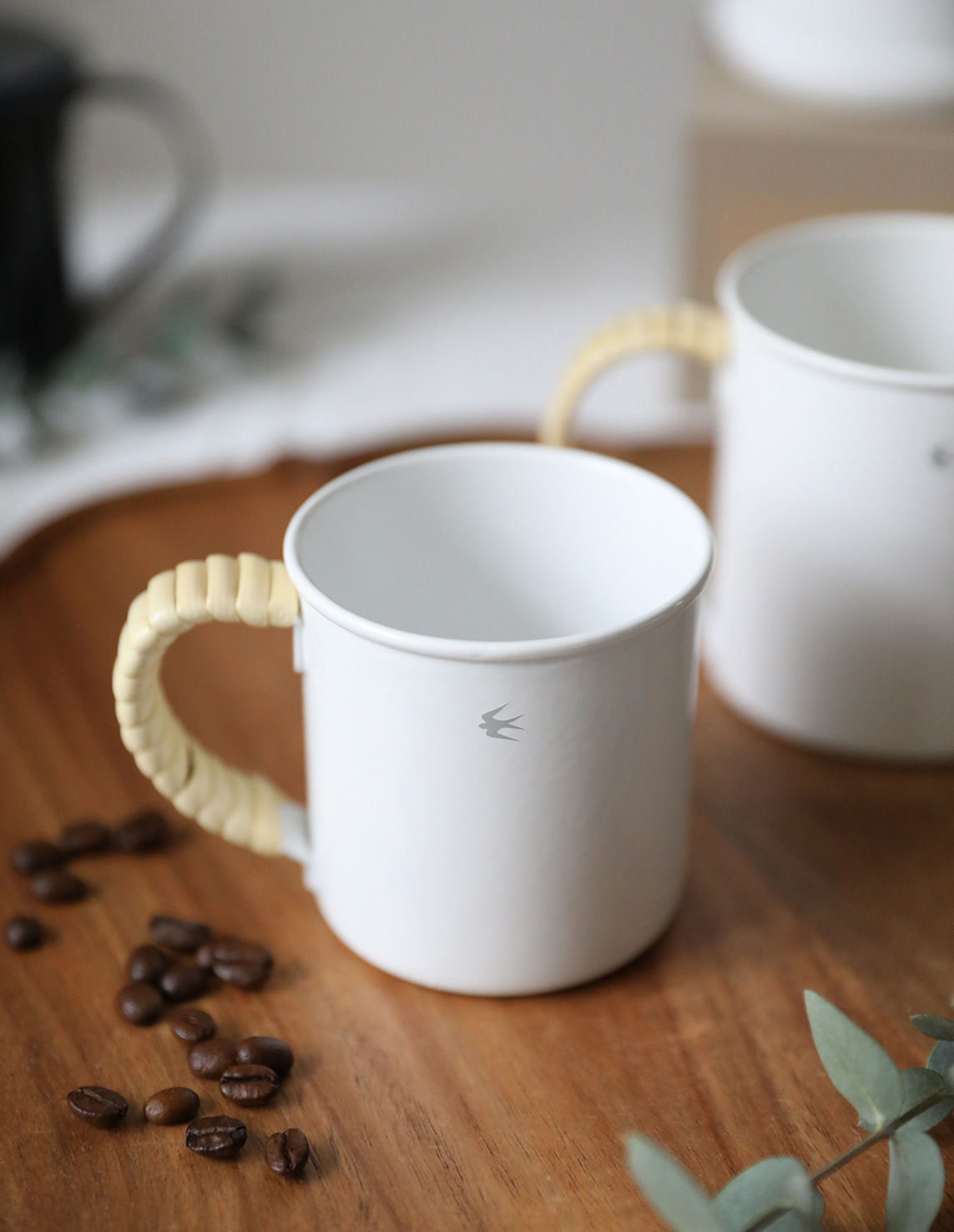 餐具/杯/日本gsp/燕印白藤把手搪瓷马克杯-白色m中号a-1-0394-mug