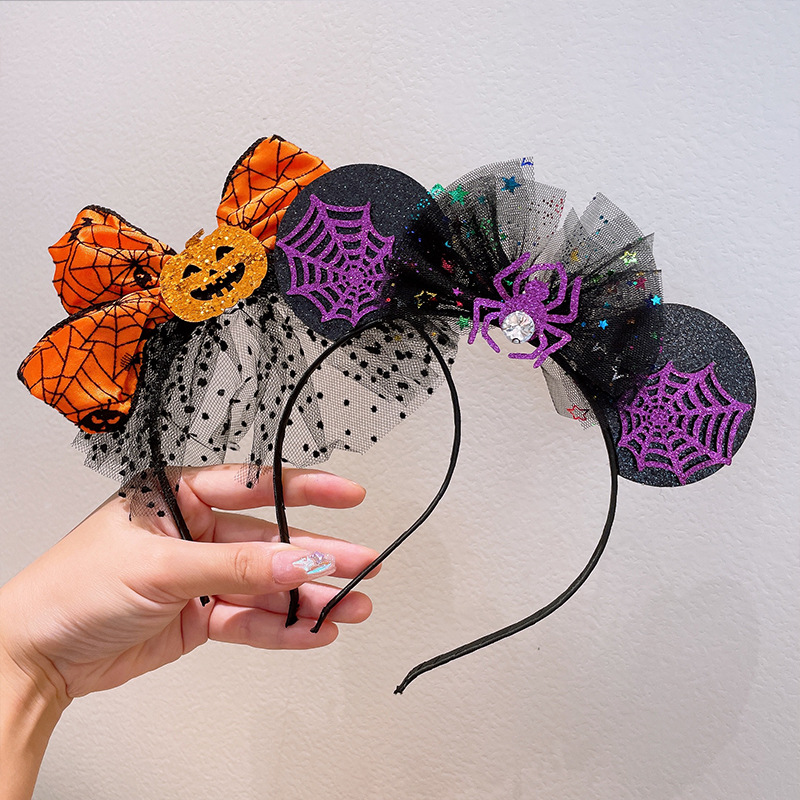 Halloween Headband Hair Accessories Pumpkin Party Bow Mesh Barrettes Skull Head Spider Web Top Hat Witch Hairpin