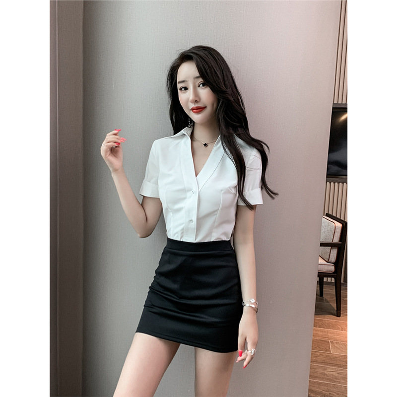 足浴工作服女气质酒店养生会所性感深V领衬衫套装足疗女技师衣服