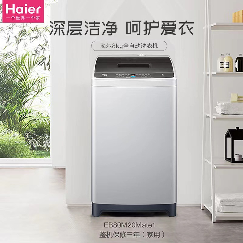 海尔洗衣机eb80m009 8-10公斤全自动家用出租屋用小型波轮洗衣机