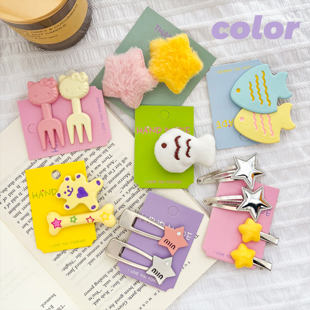 Cute Creative Fun Fish Fork Star Hairpin Female Forehead Bangs Shredded Hair Side Clip Cartoon Headwear Hair Accessories