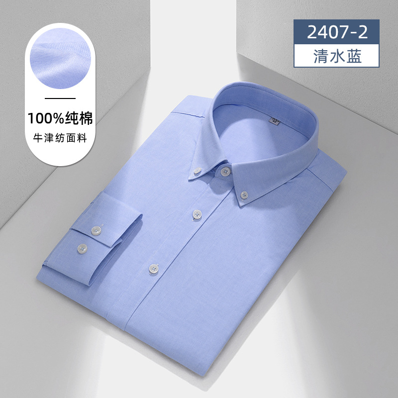 2024 New Light Luxury Cotton Oxford Long-Sleeved Shirt Men's and Women's Same Enzyme Washing Commuter Youth Men's Shirt