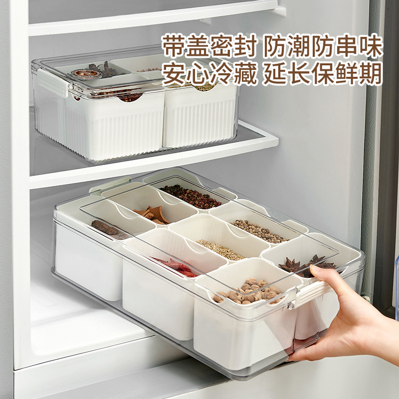 Strict Selection of Onion, Ginger and Garlic Ingredients Eight-Compartment Crisper for Kitchen Refrigerator Storage Box Food Grade Transparent Box 0714