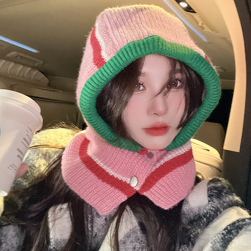 巴拉克拉法帽女款时尚可爱针织毛线帽韩国秋冬季保暖围巾帽子一体