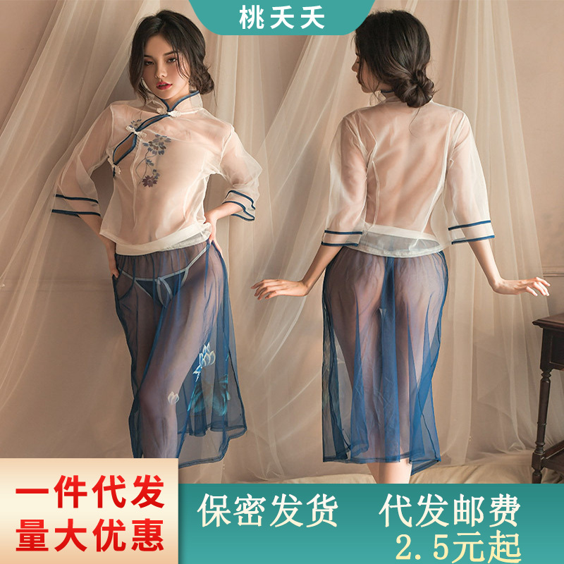 纯欲网纱透视情趣内衣性感制服诱惑民国学生装激情复古套装一件代