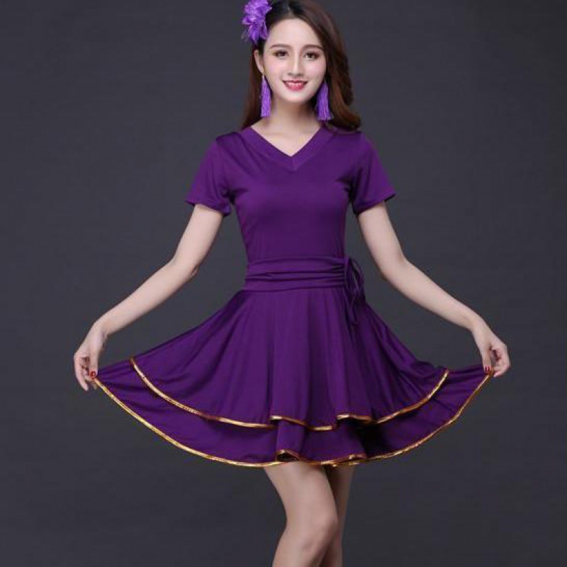 广场舞连衣裙夏拉丁舞练功服女成人演出服恰恰舞蹈服三步踩表演服