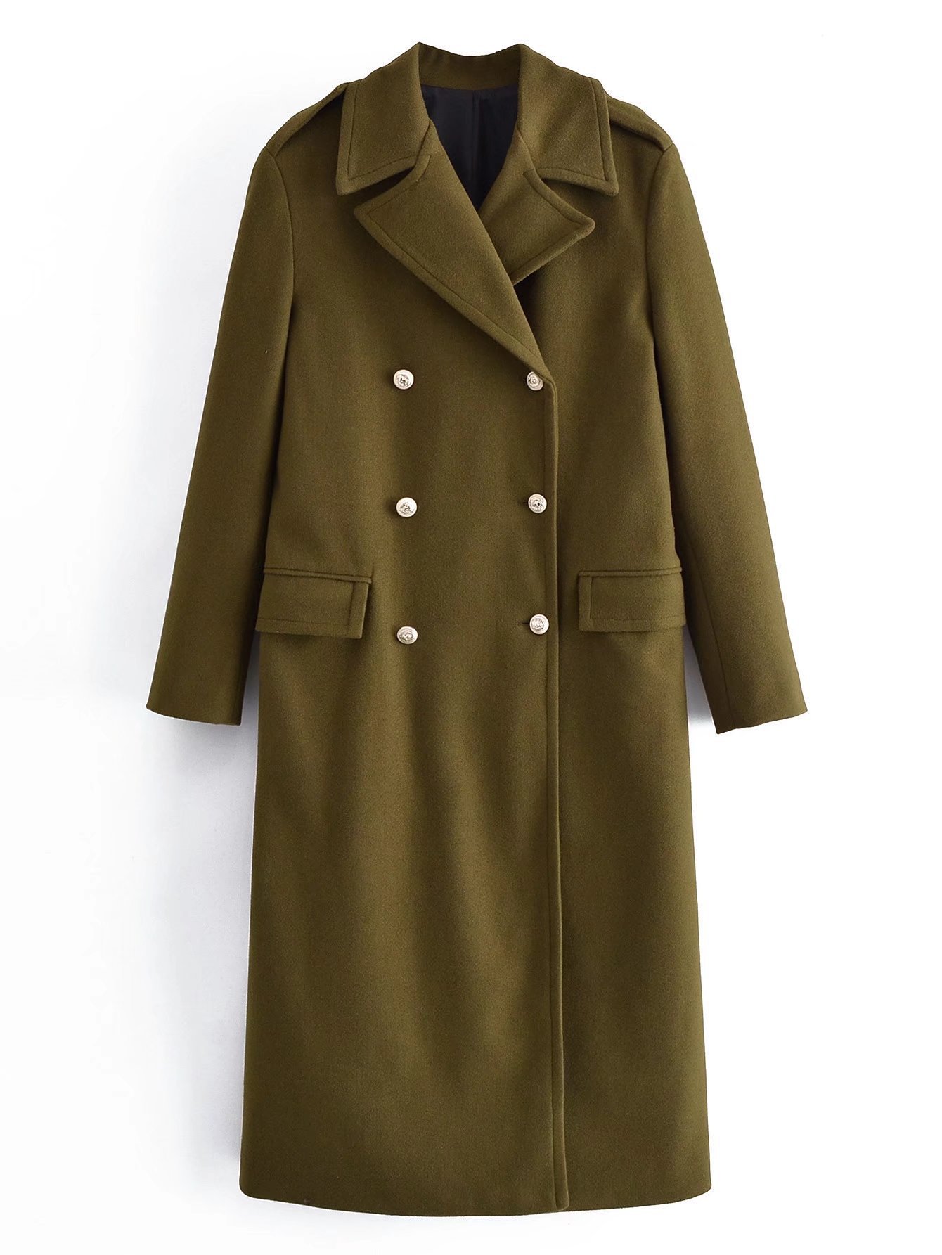 ssa-89205军绿色大衣欧美女装批发2021秋冬新款气质简约风毛呢