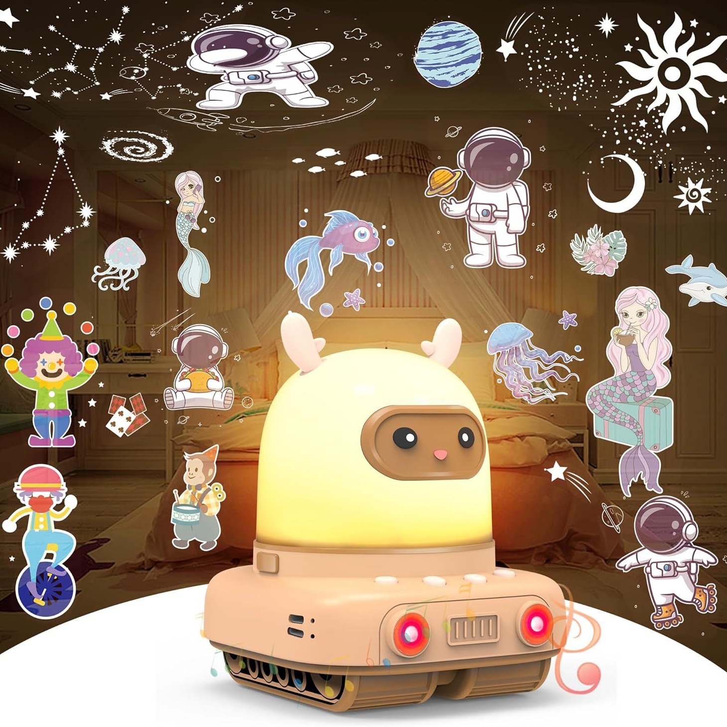 小鹿创意星空灯氛围灯礼品音乐八音盒儿童女孩女童行走装甲车投影