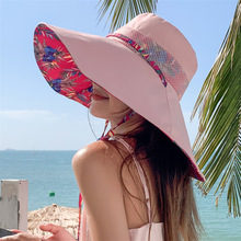 帽子女夏时尚印花渔夫帽女ins海边遮阳帽夏季防晒大檐帽沙滩帽