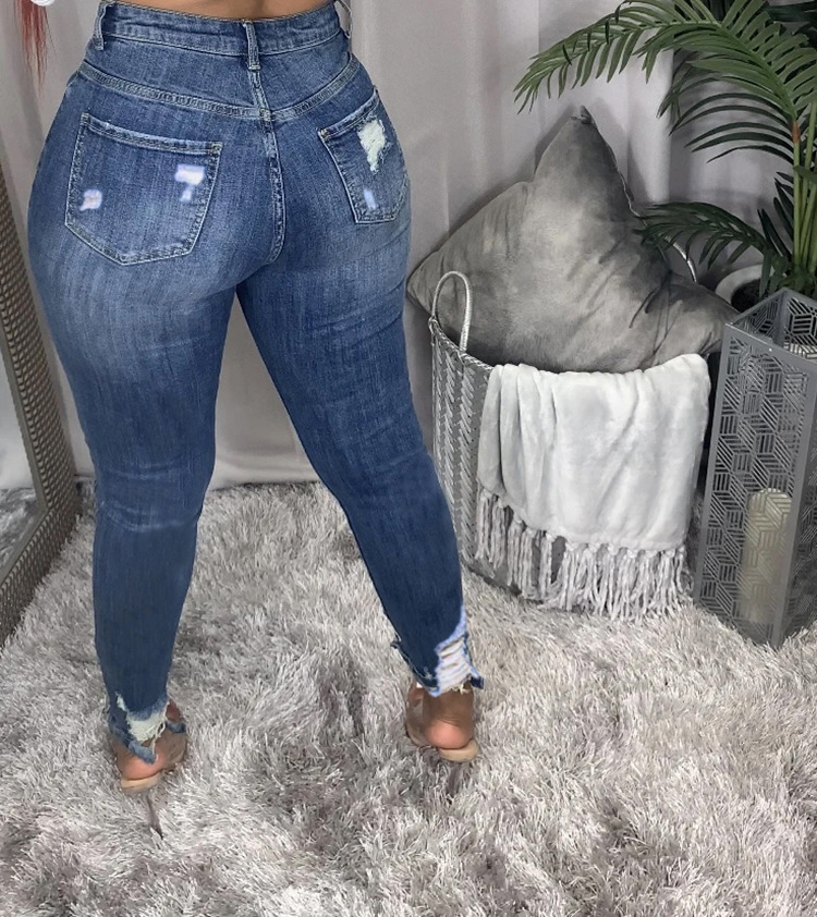 Women's Pants Foreign Trade Factory Supply European and American College Popular Jeans High Waist Elastic plus Size Foreign Trade Pencil Tappered Trousers