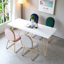 北欧电镀金铁艺实木餐桌家用现代简约小户型饭桌大理石餐桌椅组合
