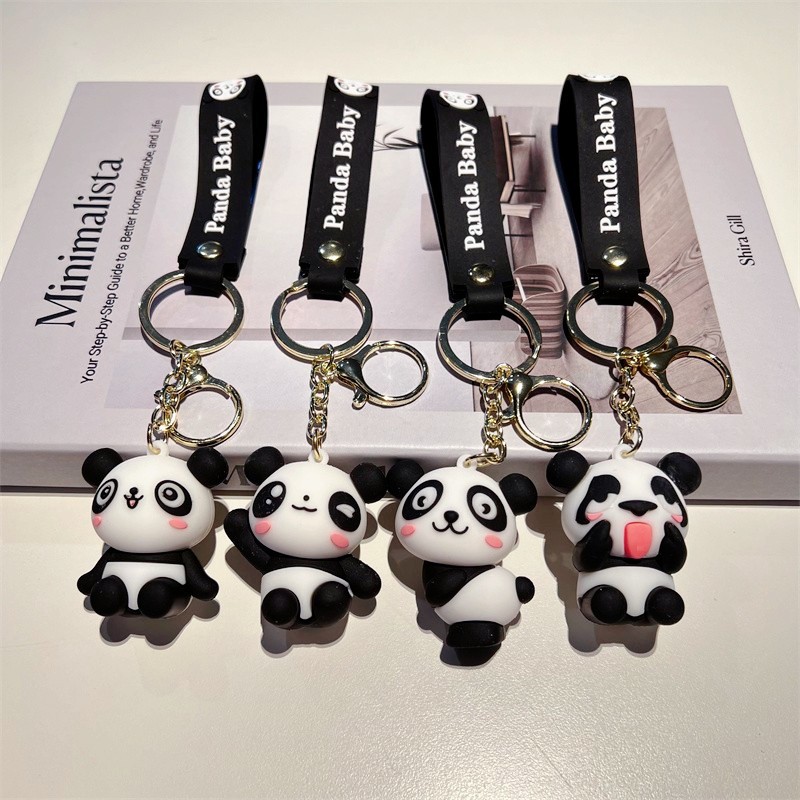 Creative Cartoon National Fashion Panda Keychain Cute Sport Funny Lesser Panda Key Chain Men's and Women's Handbags Pendant Wholesale