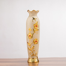 60 落地陶瓷大花瓶 欧式花瓶摆件大号客厅电视柜玄关金色插花