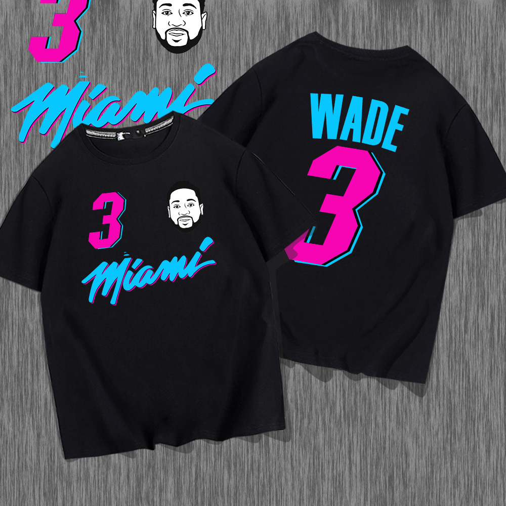 y热火队韦德wade3号短袖t恤男女夏纯棉篮球运动宽松半袖亲子装