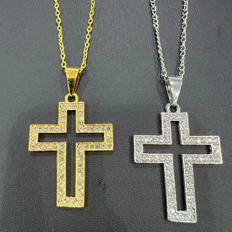 European and American Popular Cross Necklace for Women over Diamond Mesh Red Style Hip-Hop Hipster Necklace Cross-Border Sold Jewelry Jewelry Wholesale